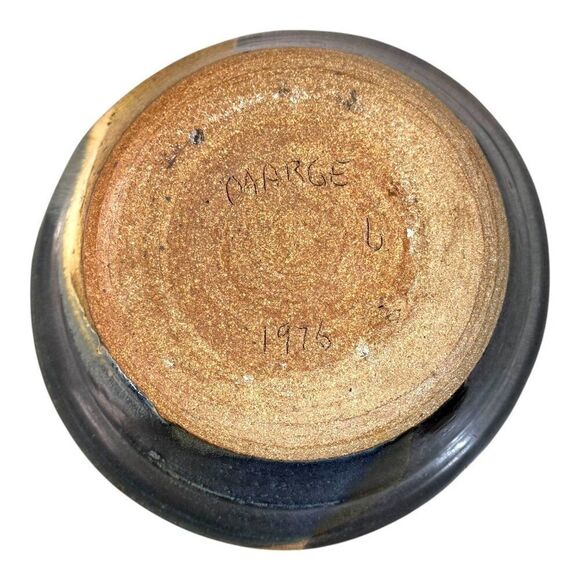 Vintage Studio Pottery 1976 Marge Pottery Abstract Bowl Brown Blue Glazed 9.5" - Picture 4 of 7